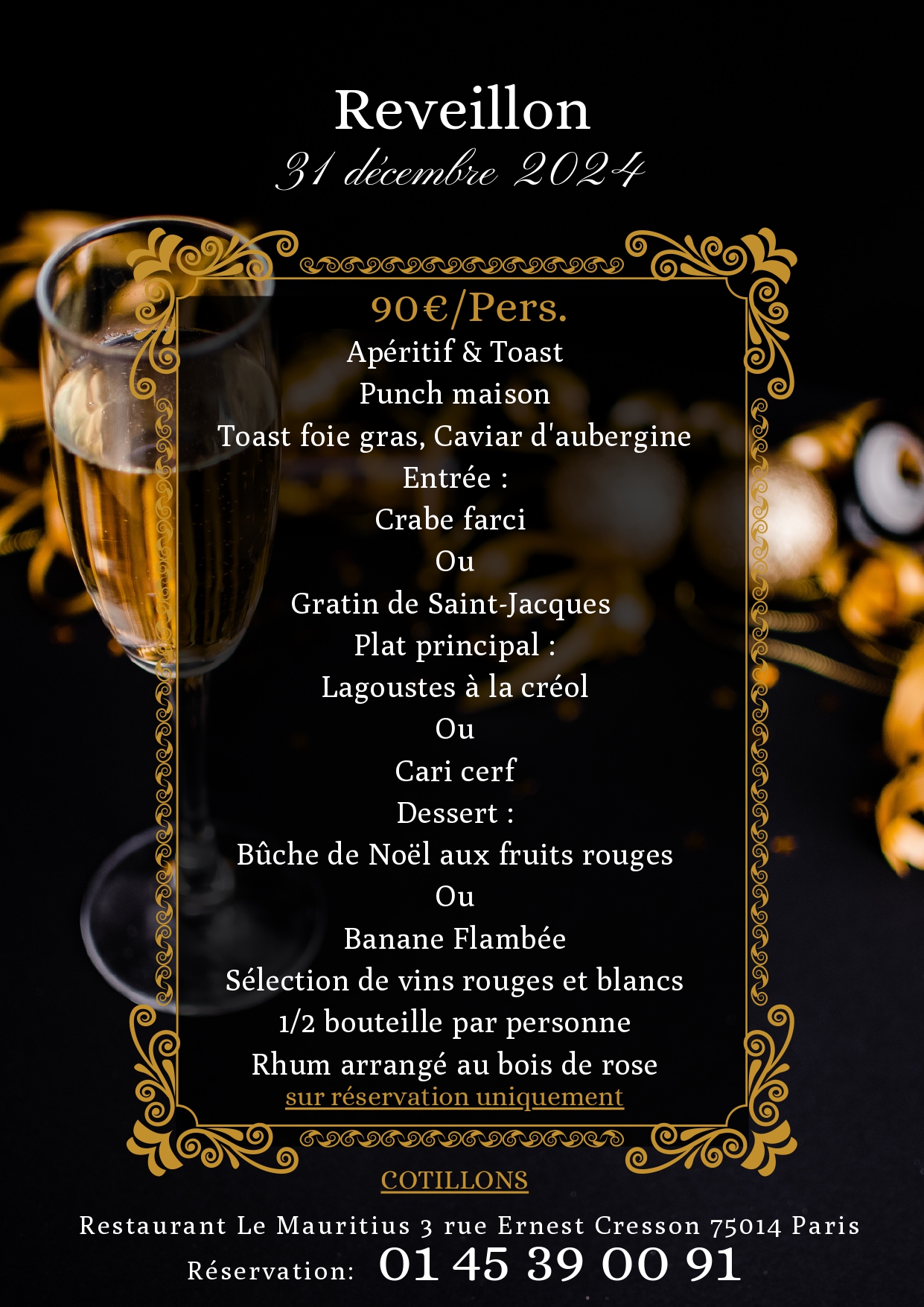 Menu Réveillon 31 Décembre 2024